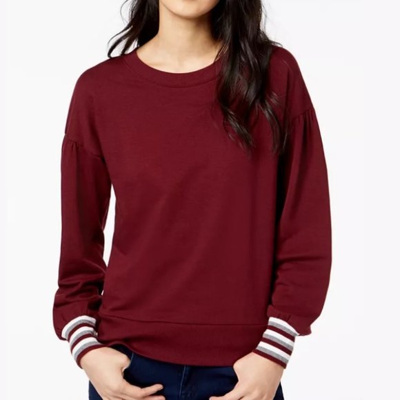 NWT Maison Jules Sporty Striped Cuff Crew Neck Sweatshirt Size Medium - Picture 1 of 5